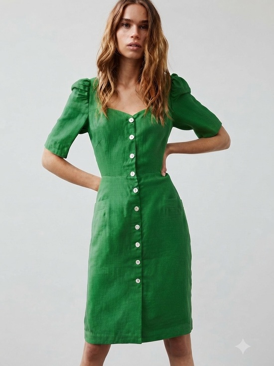 Aritzia Dresses & Skirts - Aritzia Le Fou Wilfred NWOT Michalina Green Dress  Linen Blend Size 4